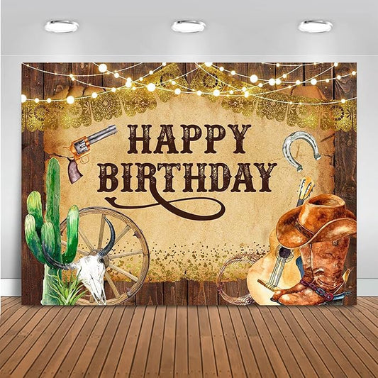 Mocsicka Western Backdrop Western Party Decorations Wild West Rodeo Cowboy Background Brown for Boys Birthday Party Supplies Banner for Photography (8x6ft(96x72 inch))
