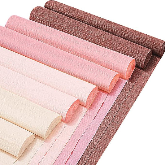 Whaline 8 Rolls Crepe Paper Streamers 25 x 250cm 4 Colors Party Streamers Rose Gold Pink Brown Crepe Paper Roll Decorative Craft Streamer for DIY Gift Wrapping Paper Crafts Room Decor
