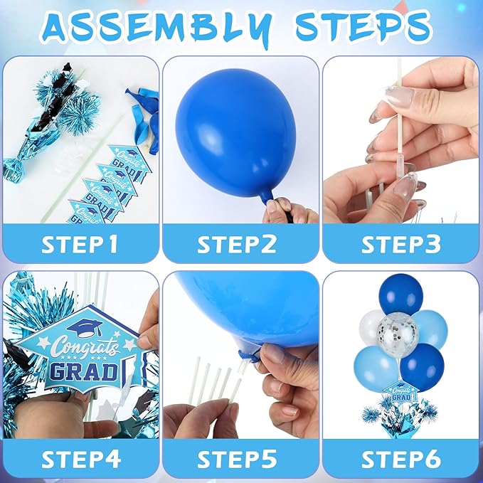 4 PCS Graduation Centerpieces for Tables Balloons Stand Holder Kit College Graduation Decorations 2026 Metallic Glitter Foil Balloon for Graduation Party Decorations Prom Send off Party Decor