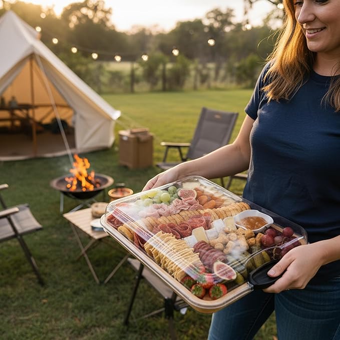 Charcuterie Board with Lid 3-in-1, Portable Bamboo Serving Tray with Lid & Removable Snack Tray for Cheese, Fruit, Food - Covered Cheese Platter for Picnic, Travel, Ready-to-Gift