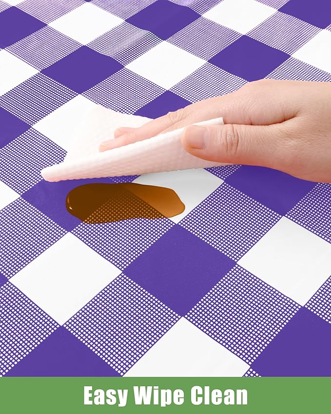 Smiry 12 Packs Gingham Disposable Table Cloth, 54 x 108 Inch Waterproof Plastic Tablecloth, Rectangle Purple and White Checkered Table Covers for Picnic, Birthday, Party