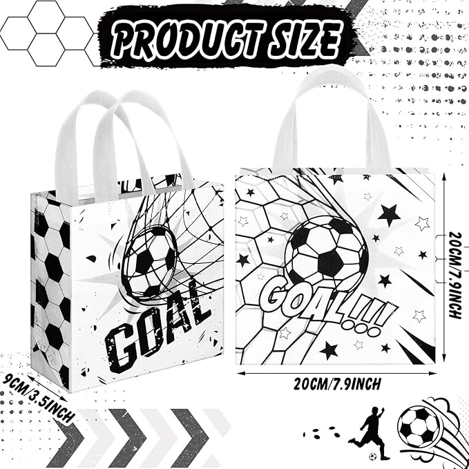 Sweetude 40 Pcs Soccer Gift Party Favor Bags with Handle, Non Woven Goodie Bags Birthday Favor for Birthday Baby Shower Packaging Supplies