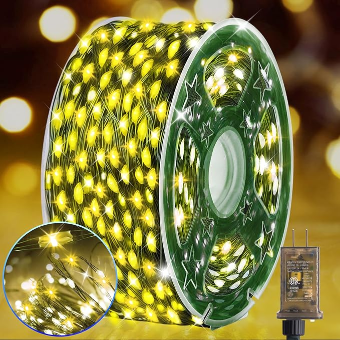 KNONEW 400FT Outdoor Christmas Fairy Lights Plug in,1200 LED String Lights Outdoor Waterproof 8 Modes Memory Times for Wedding Bedroom Walls Garden Trees Decoration(Warm White)