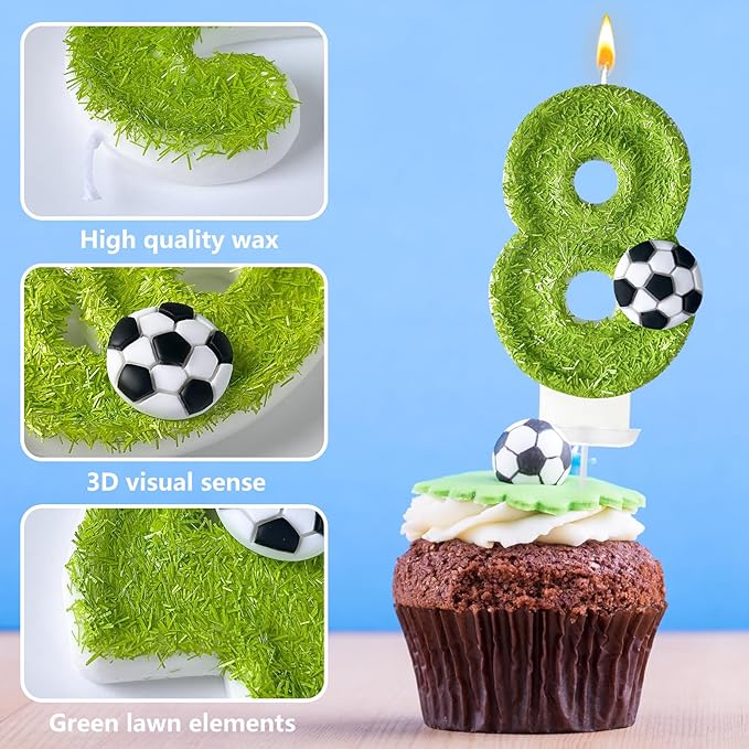 8th Birthday Candles，Soccer Birthday Decorations，Suitable for Girl and boy Cake Toppers, Wedding Cakes, Anniversaries, Party Celebrations, Birthday Decorations