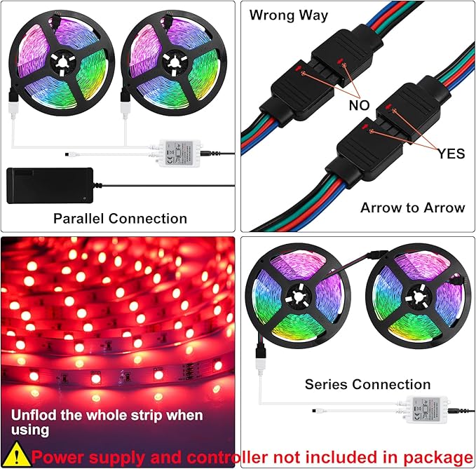SUPERNIGHT Waterproof Led Strip Lights, 4 Rolls 32.8FT 300Leds Rope Light Flexible Multicolor, RGB Music Sync Color Changing Lights for Party, Kitchen,Home Decoration(Not Included Power Supply)