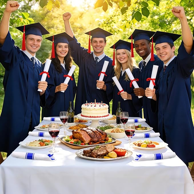 30 Pack Pre Rolled Blue Plastic Silverware Set,Wrapped Plastic Cutlery Set with Napkin Include 30 Forks,30 Spoons,30 Knives,30 White Napkins and 30 Blue Napkins for Graduation Congrats Grad Party