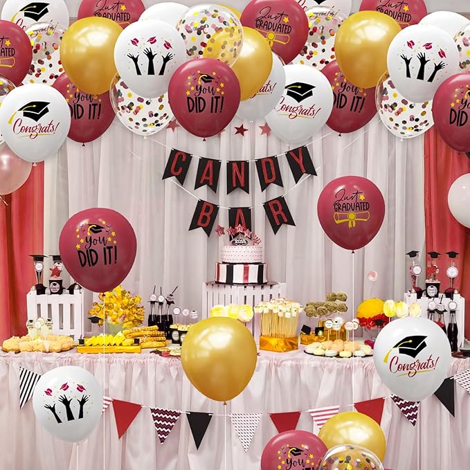 OuMuaMua 2026 Graduation Party Decorations, 68pcs Graduation Balloons Maroon Grad Decor for College High School Class of 2026 Congrats Grad Party Decor