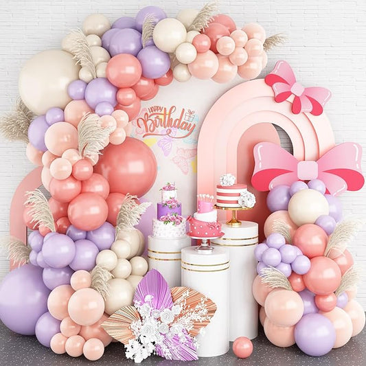 Purple Pink Balloon Garland Arch Kit Nude White Double Stuffed Balloons Cream Blush White Sand Latex Balloons Peach Pastel Light Purple Dusty Pink Balloon Birthday Party Decoration Boho Wedding