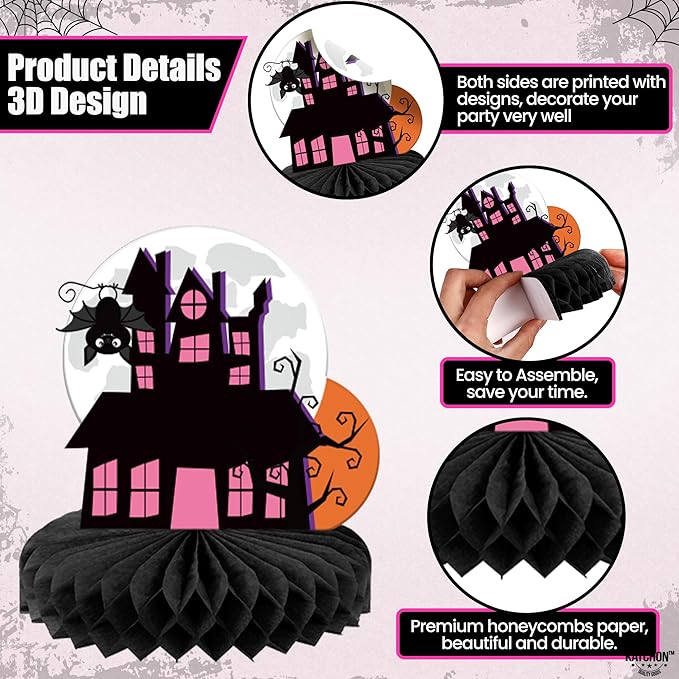 KatchOn, Pink and Black Halloween Centerpieces for Tables - Pack of 12 | Spooky Boo Halloween Table Centerpieces, Pink Halloween Decorations | Halloween Party Centerpieces, Halloween Table Decorations