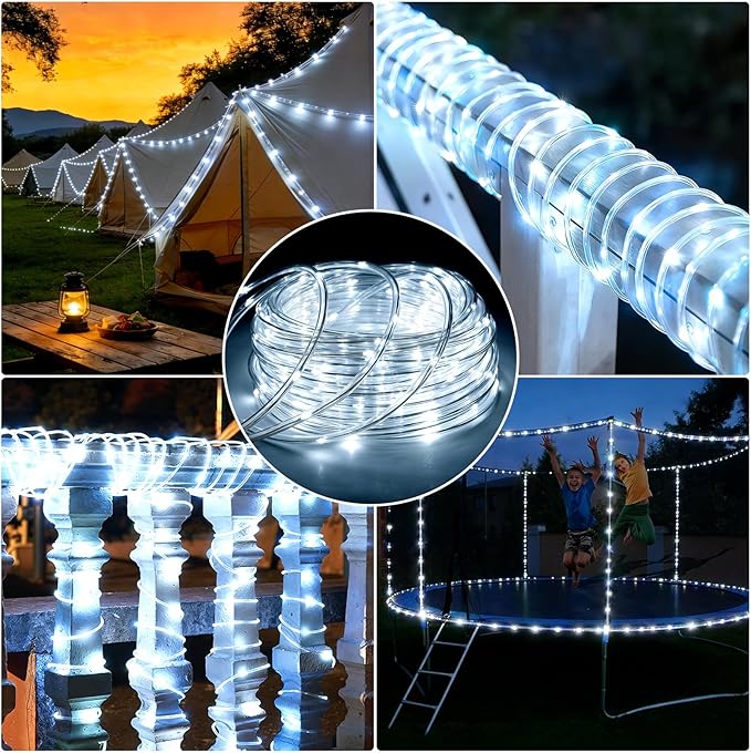 66FT 240LED Rope Lights Outdoor, Outside LED Rope Lights Plug in String Lights Waterproof 8 Modes Clear Tube Lights for RV Camping Pool Patio Yard Garden Christmas Tree Holiday Decoration(Warm White)