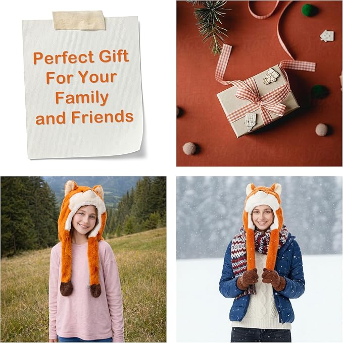 Surblue Animal Hat with Ears Moving Jumping Winter Plush Cap Halloween Christmas Party for Adult Teenager, One Size