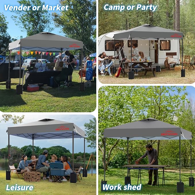 10x10 Pop Up Canopy, Easy Up Canopy Tent, Heavy Duty Tents for Parties, One Person Set Up Event Tent, Light Gray