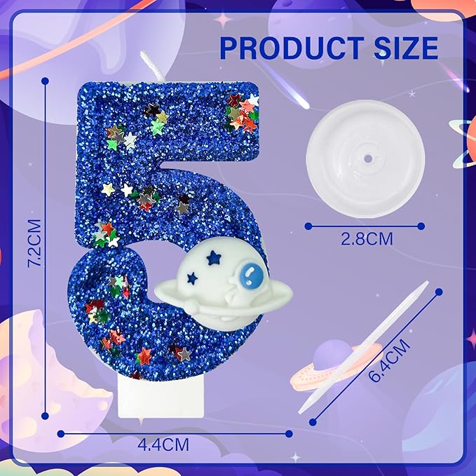 HXOUSE Spaceship Number 5 Birthday Candles - Outer Space Universe Birthday Candles for Cake, 5 Candle Topper for Anniversary Celebrations, Astronaut Rocket Party Decorations for Boys