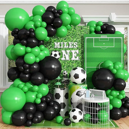 Green and Black Soccer Balloon Garland Arch Kit, Black Light Lime Green Latex Balloons Balloon for Boys Men Video Game Jungle Football Theme Baby Shower Soccer Birthday Party Decorations Supplies