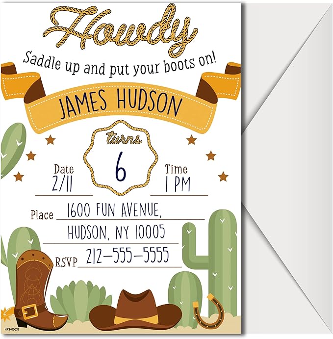 Western Party Invitations with Envelopes - (Pack of 20) - Cowboy & Cowgirl Birthday invites for Boys, Girls, Toddlers, Children and More. Rodeo Wanted Party Supplies. Fill In Style.