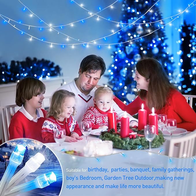 JMEXSUSS Blue and White Christmas Lights Outdoor with Remote, 168ft 600 LED String Lights Indoor Clear Wire Fairy Light Plug in for Bedroom Tree Birthday Party Xmas Decorations