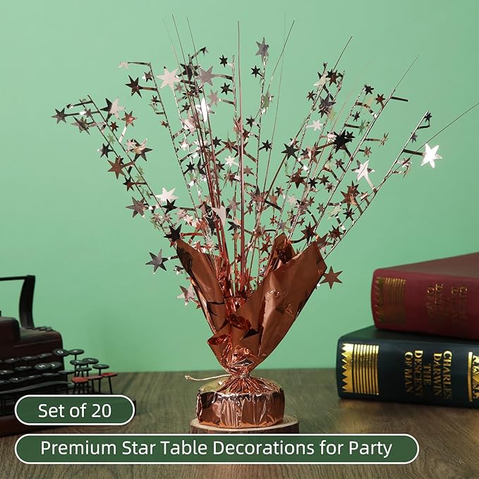 20 Pack Rose Gold Star Table Decorations Metallic Foil Spray Centerpiece Burst Table Centerpieces for Birthday Party Decoration Graduation Wedding Baby Shower Party Supply (Rose Gold)