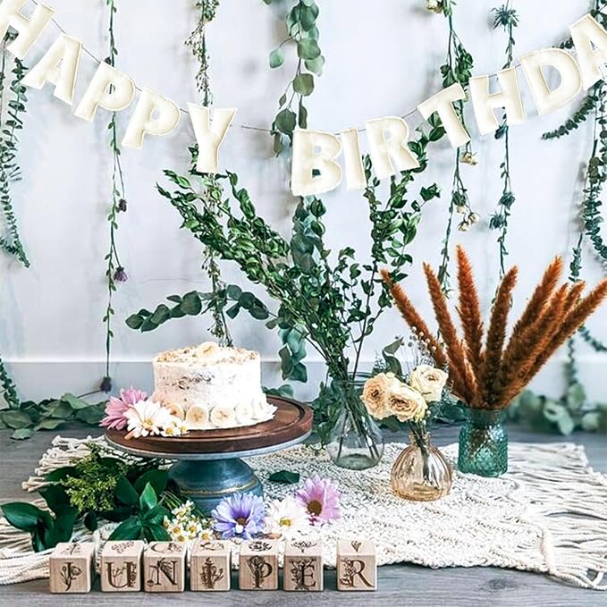 Pre-Strung Happy Birthday Banner - Felt Ball Garland, White Theme Party Decorations, HAPPY BIRTHDAY Garland, Personalized Birthday Sign for Birthday Decor, Party Decor, Photo Prop (White Happy Birthday Banner)