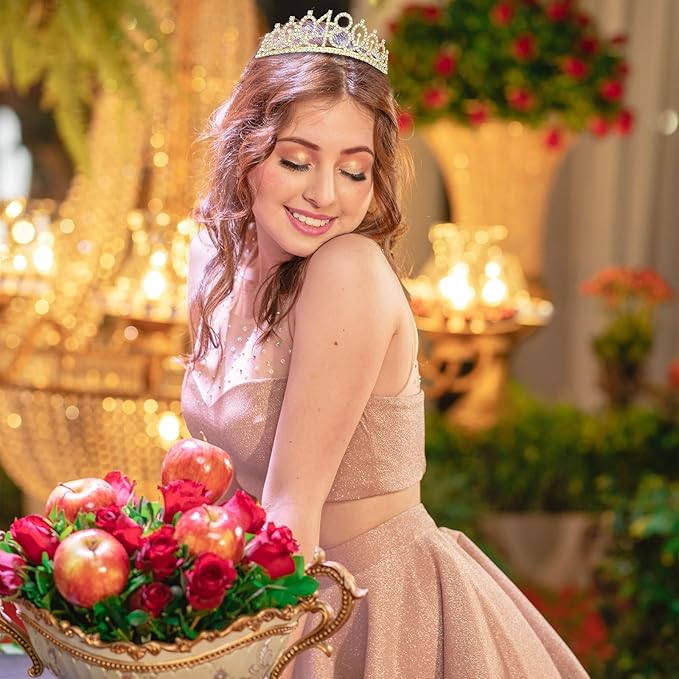 CAVETEE Gold Birthday Crown and Tiara for Women, Sash for Girls - Birthday Party Decoration