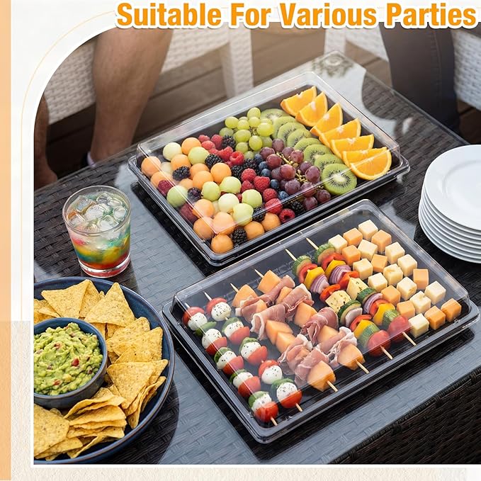 Shellwei 5 Pack Extra Large Charcuterie Board with Lids, 18 x 12 Inch Plastic Catering Trays for Cookies, Desserts, Candy, Reusable Serving Platters for Travel Party