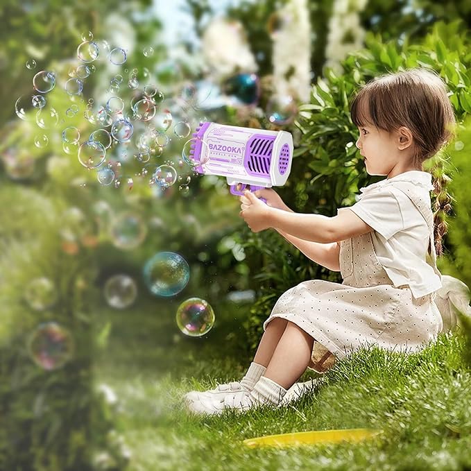 Bubble Gun, Bazooka Bubble Machine Gun, Bubble Blaster Gun with Bubble Solution, 69 Holes Bubble Bazooka Gun Outdoor Summer Toy Party Favors for Kids Purple Easter Bubble Maker Blowers