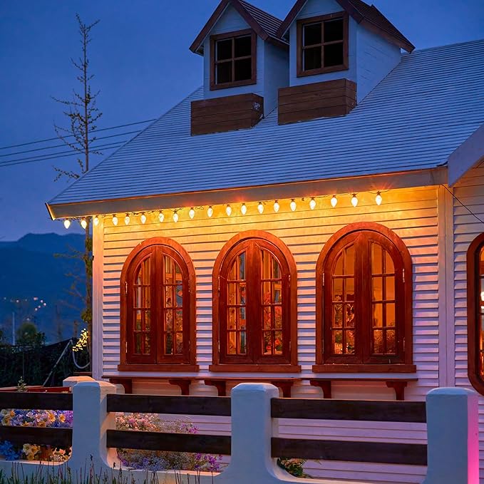 Outdoor String Lights, 66FT 27 LED Iridescent Holographic Bulbs, Waterproof Patio Lights with Remote Control, Shatterproof Connectable Lights for Backyard, Porch, Garden, and Party
