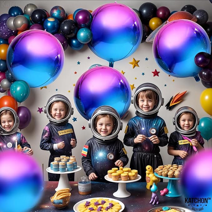 KatchOn, Purple Balloons - 22 Inch, Pack of 6 | Round Metallic Galaxy Balloons for Galaxy Party Decorations, Purple Birthday Party Decorations | Iridescent Balloon for Mermaid Party Decorations