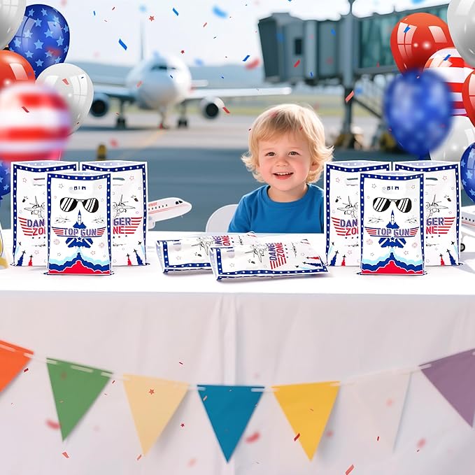 Andi Cppss Fighter Jet Party Favor Bags - 50PCS Fighter Jet Gift Bags for Airplane Birthday Party Supplies Airplane Plastic Goodie Candy Treat Bag with Handles for Kids Plane Theme Party Decorations
