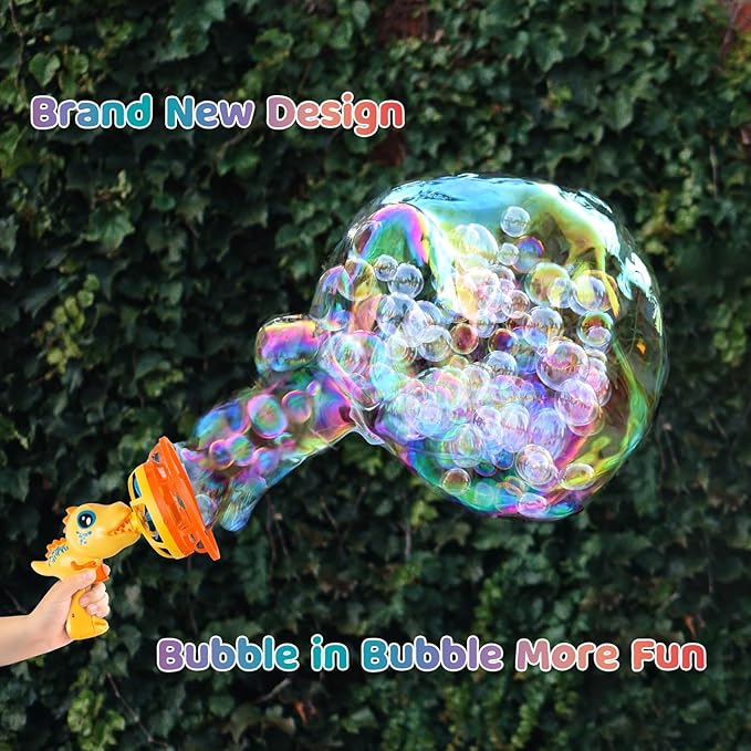 Bubble Gun Bubble Machine Dinosaur Bubble Blower Toy for Kids and Toddlers Bubble in Bubble Gun Party Favors Birthday Christmas Easter Gift for 3 4 5 6 7 8 9 Years Old Boys and Girls (Yellow)