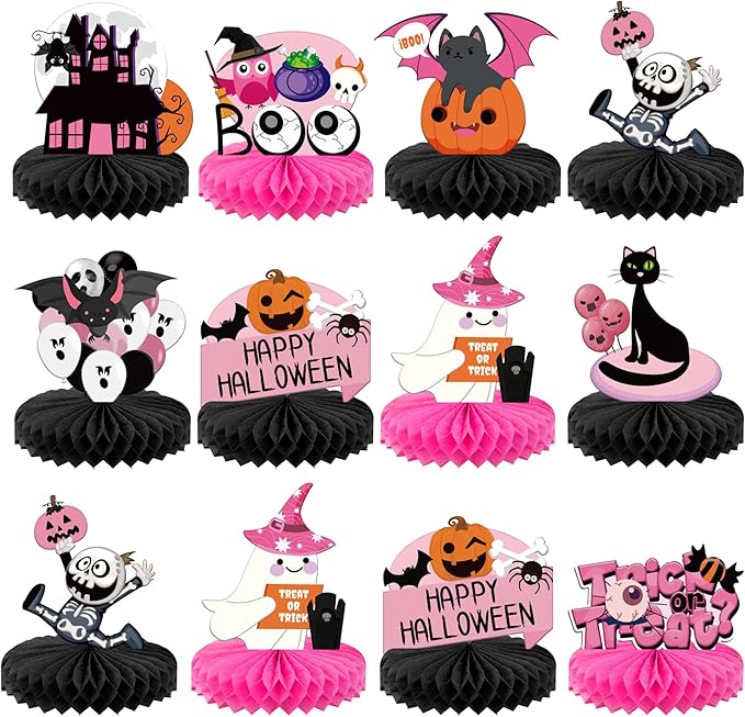 KatchOn, Pink and Black Halloween Centerpieces for Tables - Pack of 12 | Spooky Boo Halloween Table Centerpieces, Pink Halloween Decorations | Halloween Party Centerpieces, Halloween Table Decorations