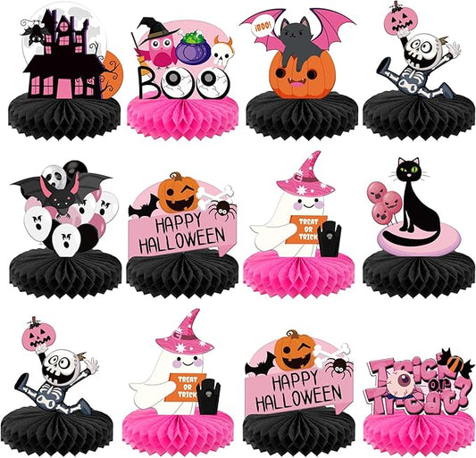 KatchOn, Pink and Black Halloween Centerpieces for Tables - Pack of 12 | Spooky Boo Halloween Table Centerpieces, Pink Halloween Decorations | Halloween Party Centerpieces, Halloween Table Decorations