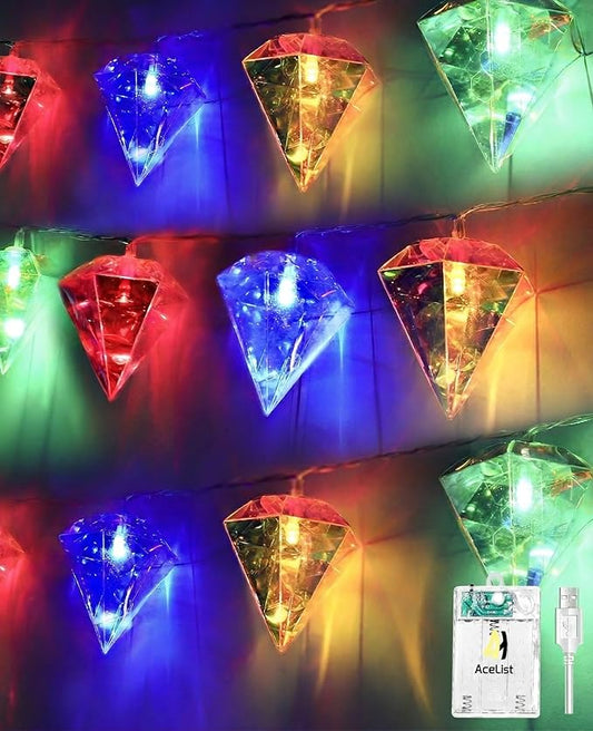AceList Iridescent Big Diamond String Lights 10Ft 20 LED Fairy Light, Holographic Decor for Engagement Party Decorations Wedding Proposal Bachelorette Christmas Birthday (Color)