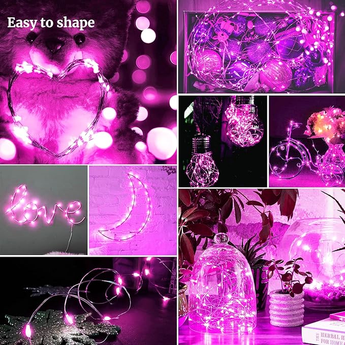 ZGWJ 8 Pack Fairy Lights Battery Operated, 7FT 20LED Mini Fairy String Lights Silver Wire 3 Modes for DIY, Parties, Wedding, Bedroom, Halloween Christmas Decoration- Pink