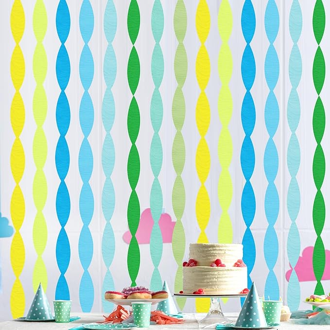 BEISHIDA 8 Rolls Blue and Green Crepe Paper Streamers for Gender Reveal Boho Theme Party Decorations Wedding Birthday Baby Shower DIY Craft Paper(1.8 Inch x 82 Ft/Roll)