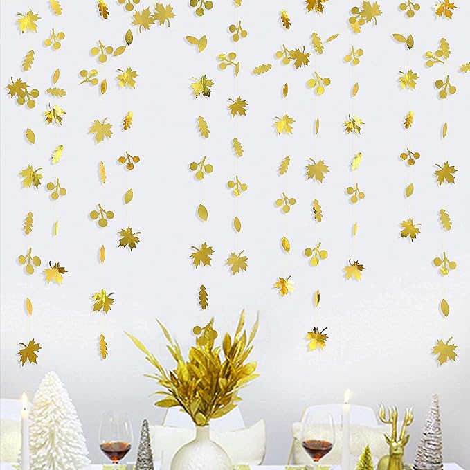 52Ft Fall Party Decorations Gold Fall Maple Leaf Paper Garlands Streamer Autumn Leaves Paper Banners for Birthday Wedding Bridal Baby Shower Engagement Bachelorette Thanksgiving Harvest Party Supplies