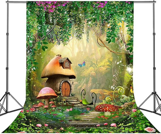 Mocsicka Enchanted Forest Backdrop Fairy Garden Tale Wonderland Mushroom House Butterfly Woodland Spring Photography Background Baby Shower Birthday Party Photo Studio Shoot (10x8ft)