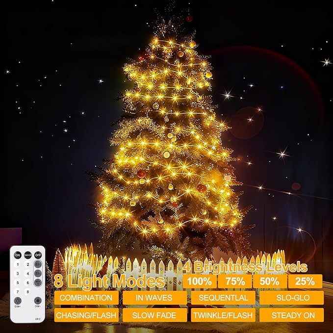 OGORI 328FT 1200LED Fairy Lights Outdoor, Warm White Fairy String Lights 8 Modes Remote & Timer, IP67 Waterproof Fairy Tree Lights for Bedroom, Wedding, DIY, Centerpiece, Christmas Decorations
