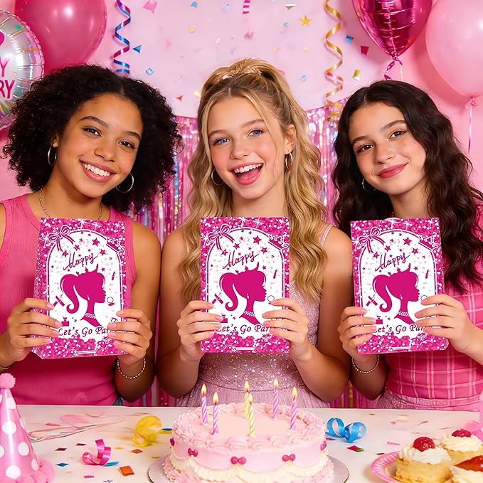 We1stdsee 24 Pack Pink Girl-Themed Party Goodie Bags with Sealing Stickers, Candy Treat Party Favor Bags for Kids Girls Birthday Party Decorations Supplies