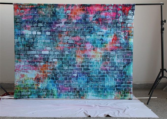 Kate 7x5ft Colorful Brick Wall Photography Backdrops Rainbow Painting Graffiti Backdrop Rustic Brick Wall Background for Photography