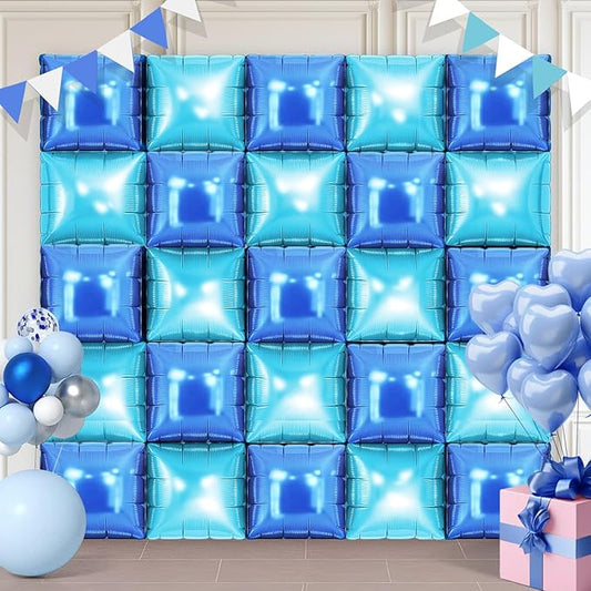 LightBlue and Blue Square Foil Balloons 25 Pcs Metallic LightBlue and Blue Balloons Wall Backdrop for New Year Graduation Birthday Bridal Shower Party Arch Backdrop Decorations