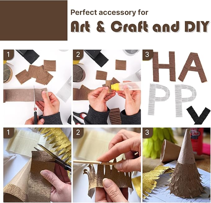 PartyWoo Brown Crepe Paper Streamers 4pcs 328ft Pack of Boho Neutral Sand White Crepe Paper Streamers for Birthday Baby Shower Wedding Graduation Anniversary Woodland Jungle Theme Party Decorations