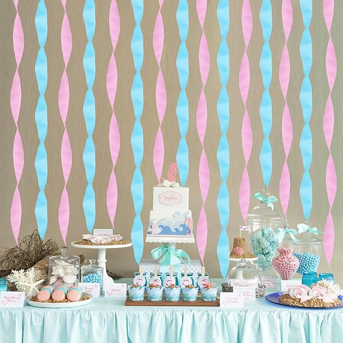 BEISHIDA 8 Rolls Pink and Blue Crepe Paper Streamers for Baby Shower Gender Reveal Party Decorations Wedding Birthday DIY Craft Paper(1.8 Inch x 82 Ft/Roll)