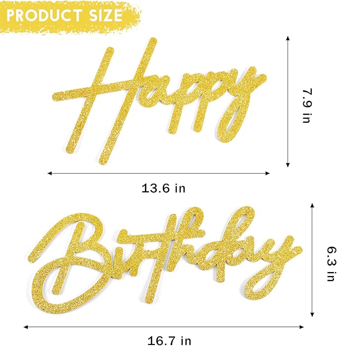 CANREVEL Happy Birthday Sign for Backdrop, Glitter Felt Gold Happy Birthday Banner, Golden Birthday Party Decorations for Girl Boy Women Men, Wall Decor Balloon Arch Photo Prop