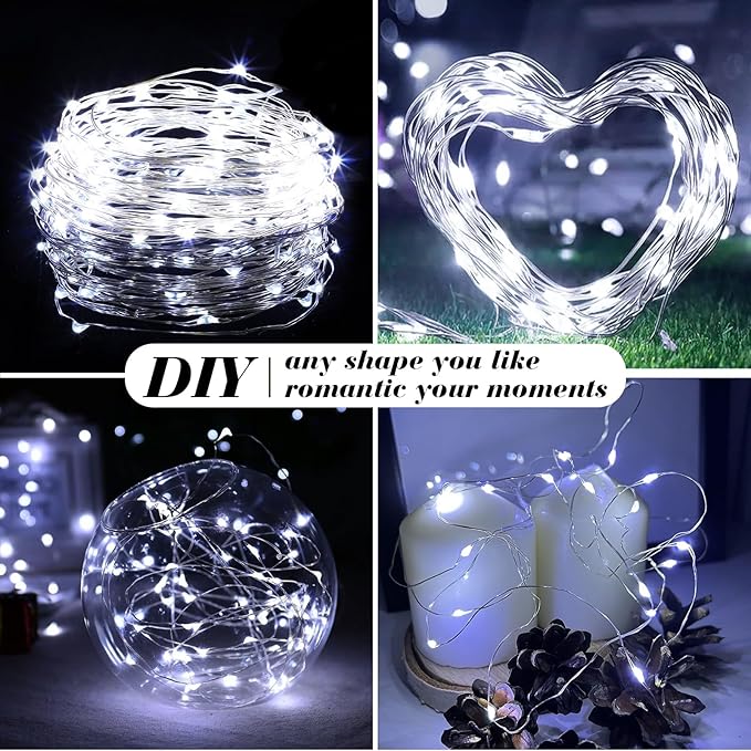 ZGWJ 50 Pack Fairy Lights Battery Operated, 7FT 20LED Mini Fairy String Lights Silver Wire 3 Modes for DIY, Parties, Wedding, Bedroom, Halloween Christmas Decoration- Cold White