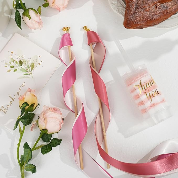MAYREEL 1 Inch Rose Gold Satin Ribbon Dusty Pink Ribbon Mother's Day Crafts Wedding Bouquet 6 Rolls 10 Yards Each Color Total 60 Yards