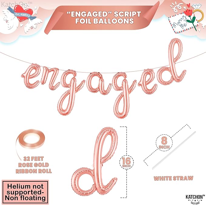 KatchOn Rose Gold Engaged Balloons - 10 Feet, 16 Inch | Engagement Party Decorations | Bachelorette & Bridal Shower Decorations