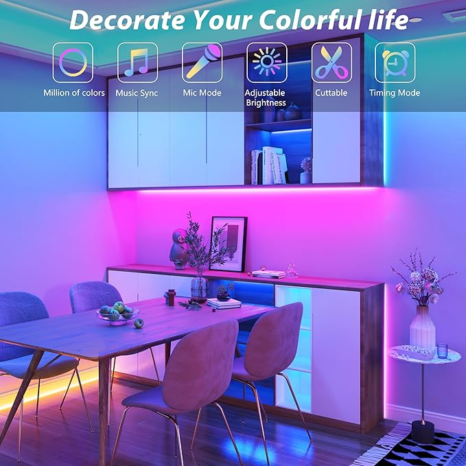 GANZQH Led Lights for Bedroom 200FT, RGB Led Strip Lights Color Changing Indoor, Music Sync Led Light Strip with Remote & App Control, DIY Fancy Led Lights for Room Decor Ambient Lighting (2 * 100FT)