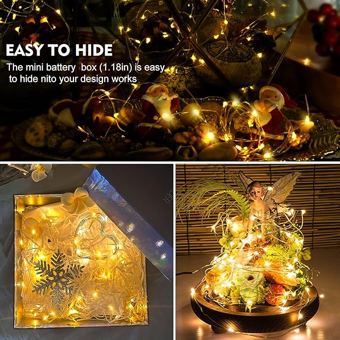 AIKEI 12 Pack Led Fairy Lights Battery Operated String Lights Waterproof Silver Wire 7 Feet 20 Led Firefly Starry Moon Lights for DIY Wedding Party Bedroom Patio Christmas Warm White
