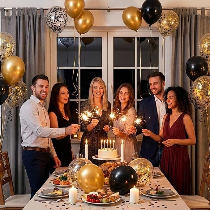 Hiquaty Black and Gold Balloons,60pcs Black Balloons,12 Inch Gold Balloons,Black and Gold Confetti Balloons with Gold Ribbon for New Year Wedding Bridal Shower Party Decorations