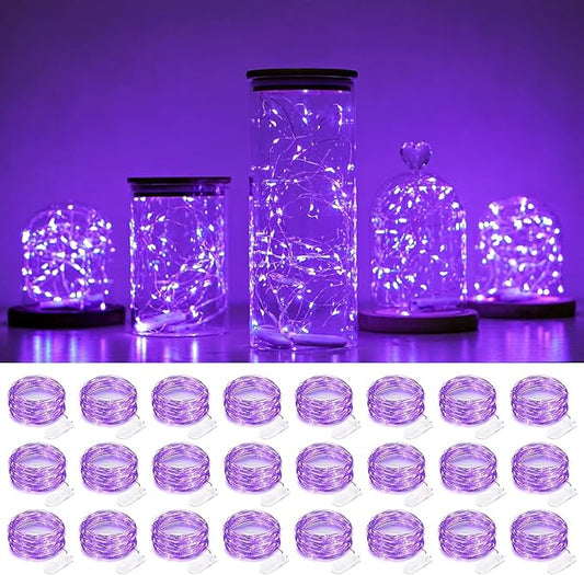24 Pack Fairy Lights - Battery Operated 7FT 20LED Waterproof Silver Wire Christmas Lights for Indoor/Outdoor Decorations